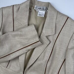 Carlisle Vintage Woman's Silk Suit Jacket Blazer Leather Accents Size 4 Classic